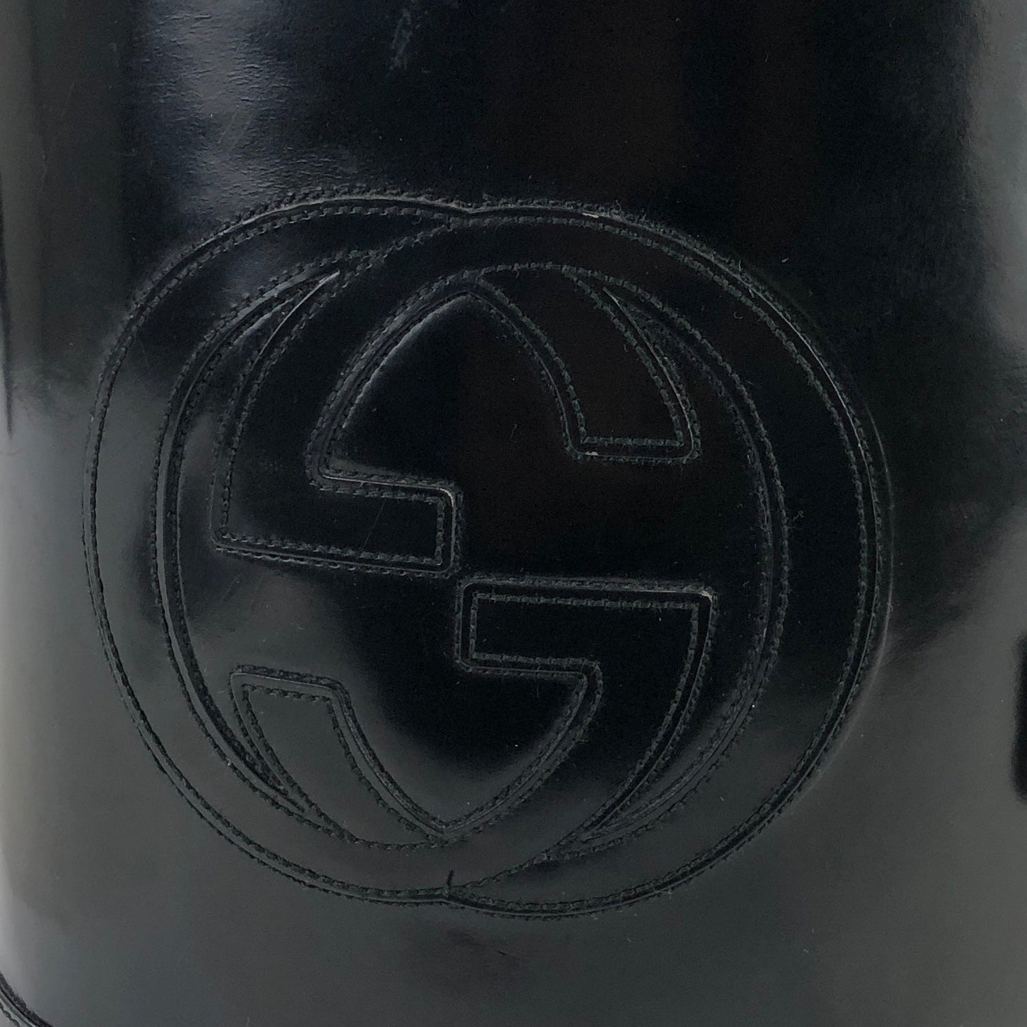 GUCCI Logo emboss Drawstring Bucket Leather Shoulderbag Black OldGUCCI Vintage baa8i6