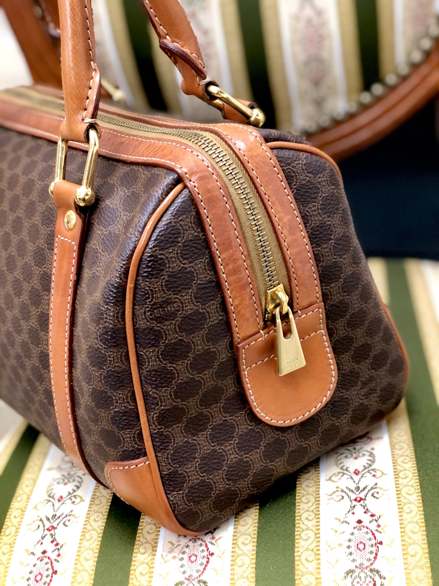CELINE Macadam Blason Boston bag Handbag Brown Vintage Old Celine s68ihd