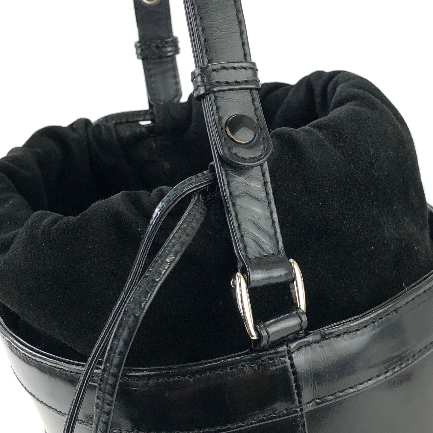 GUCCI Logo emboss Drawstring Bucket Leather Shoulderbag Black OldGUCCI Vintage baa8i6