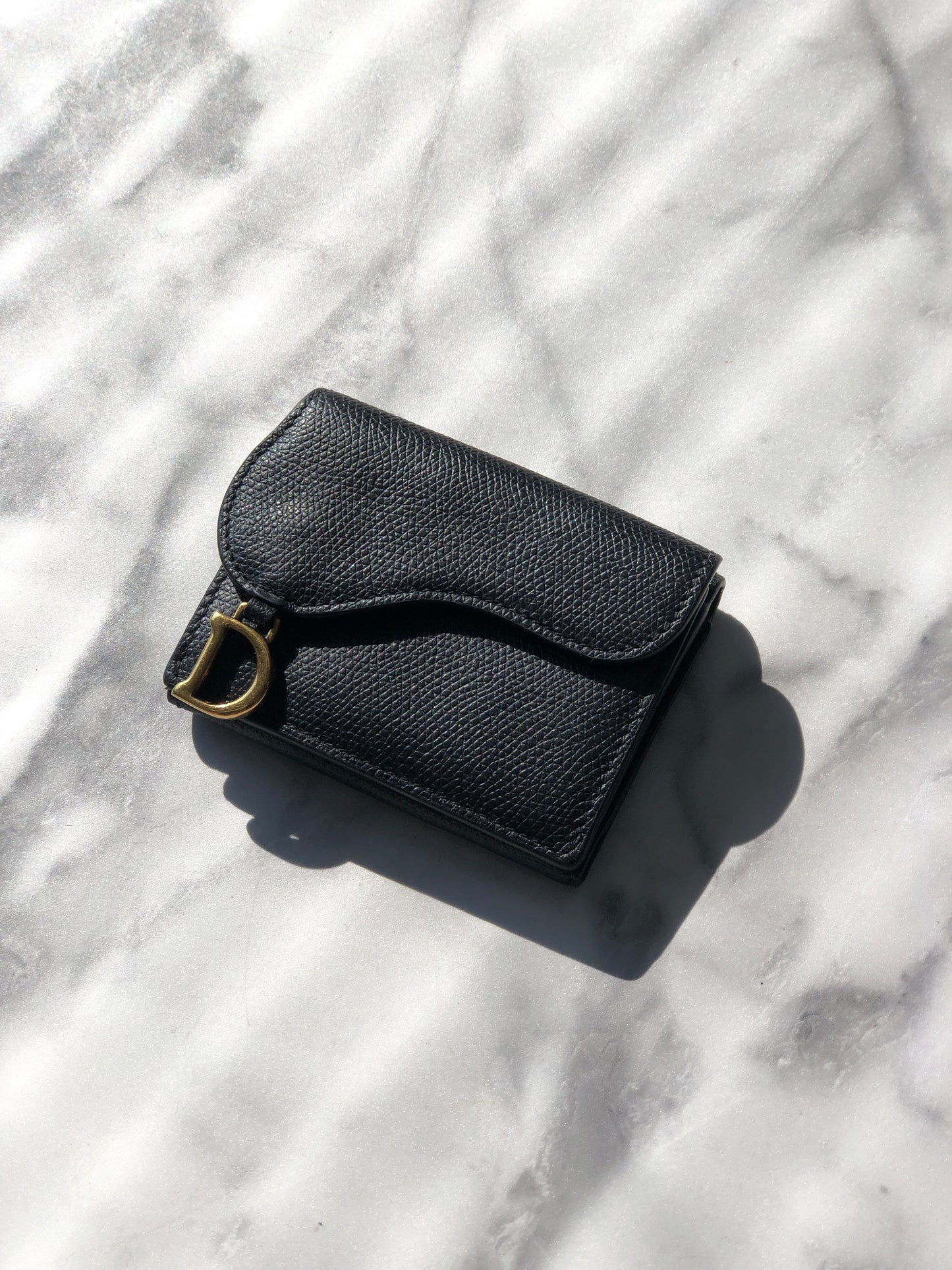 Christian Dior D Motif 皮革三折皮夾 黑色 復古 zuymyy