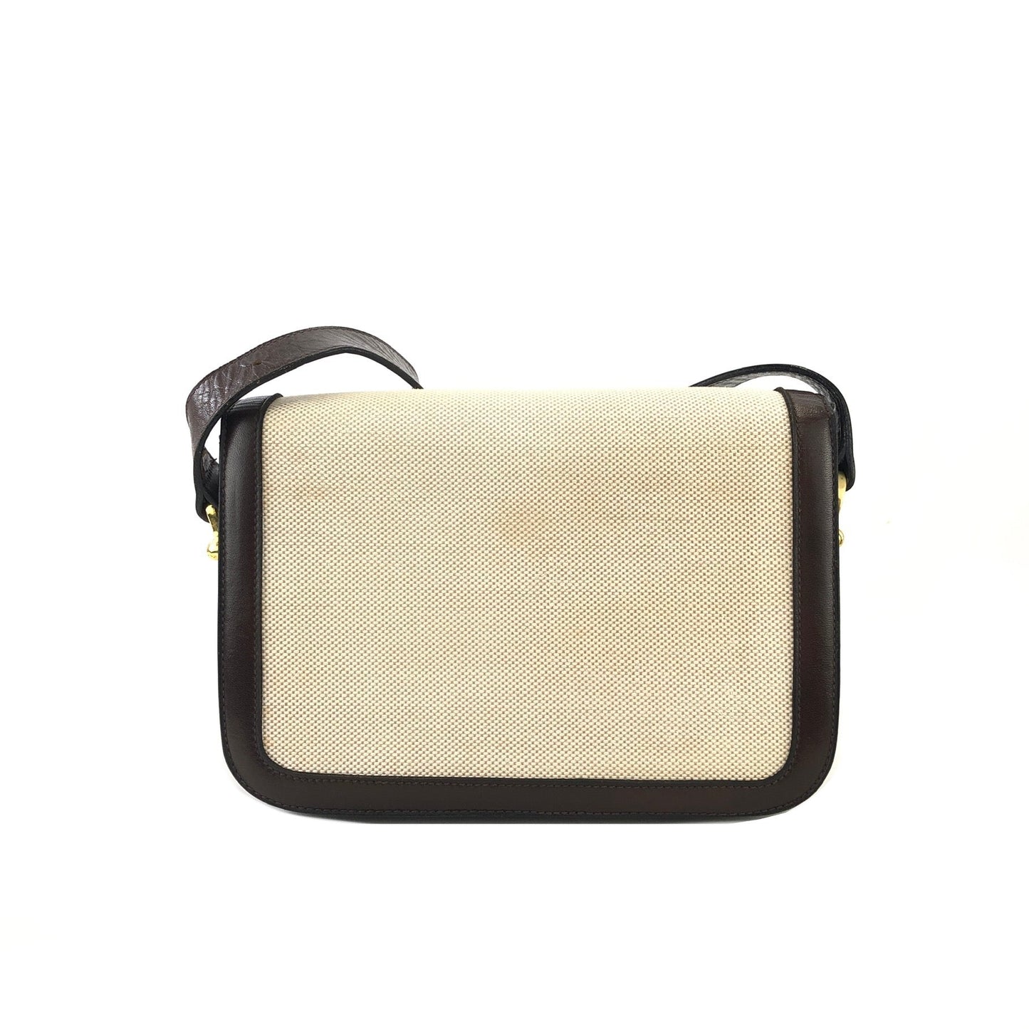 CELINE Horsebit Canvas Shoulderbag Beige Vintage OldCELINE dv4pv7