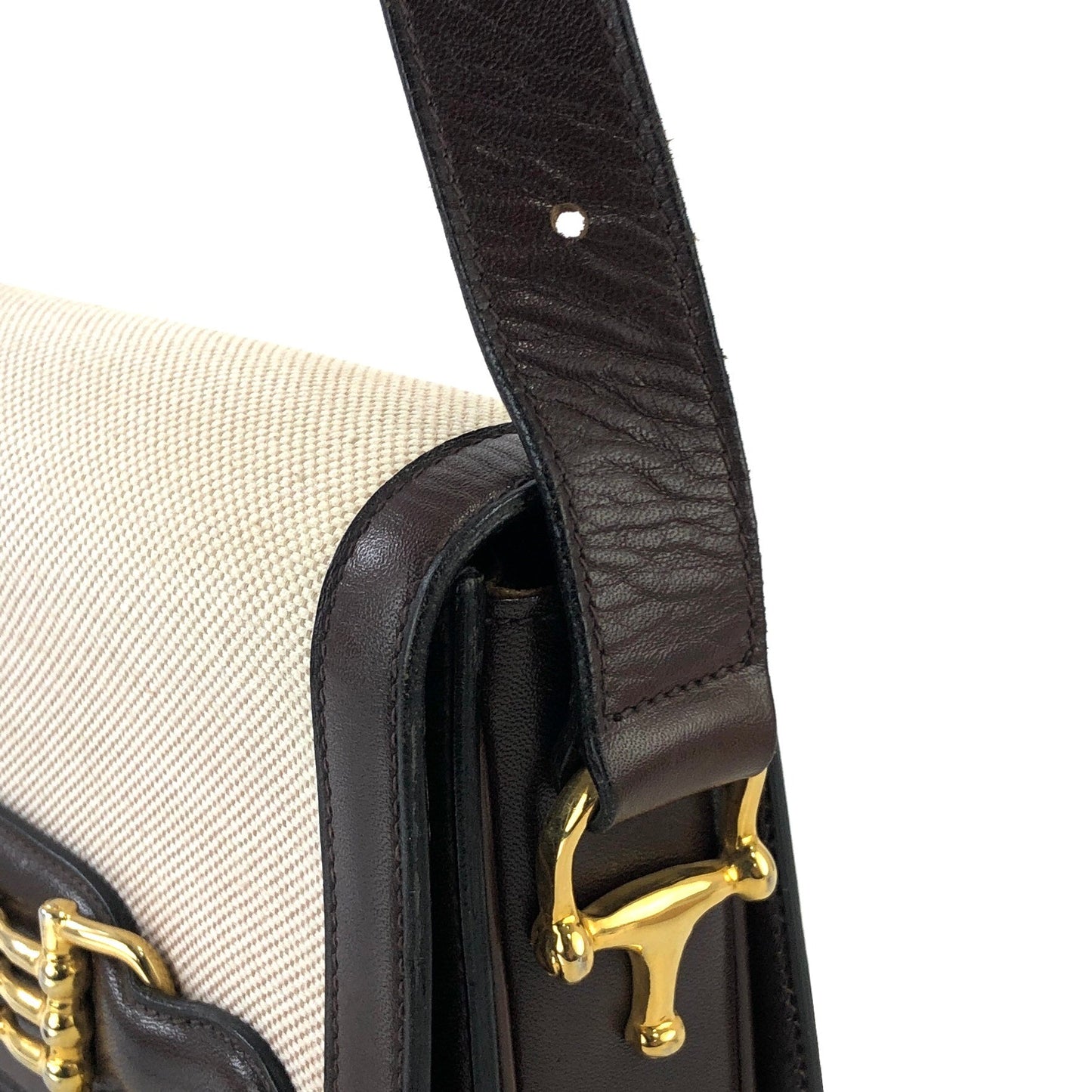 CELINE Horsebit Canvas Shoulderbag Beige Vintage OldCELINE dv4pv7