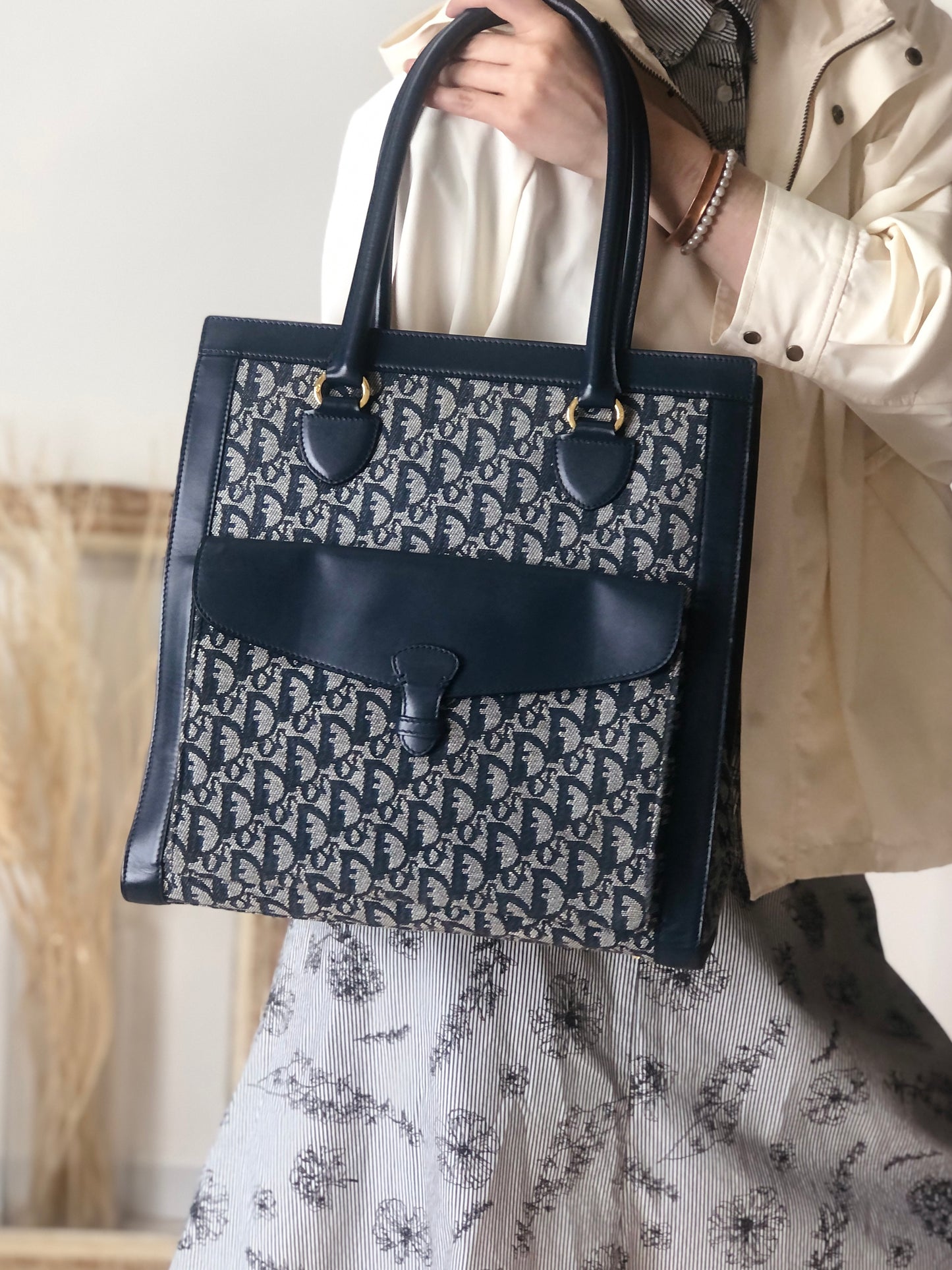 Christian Dior Trotter 前袋肩包托特包海軍藍復古 nak7gb