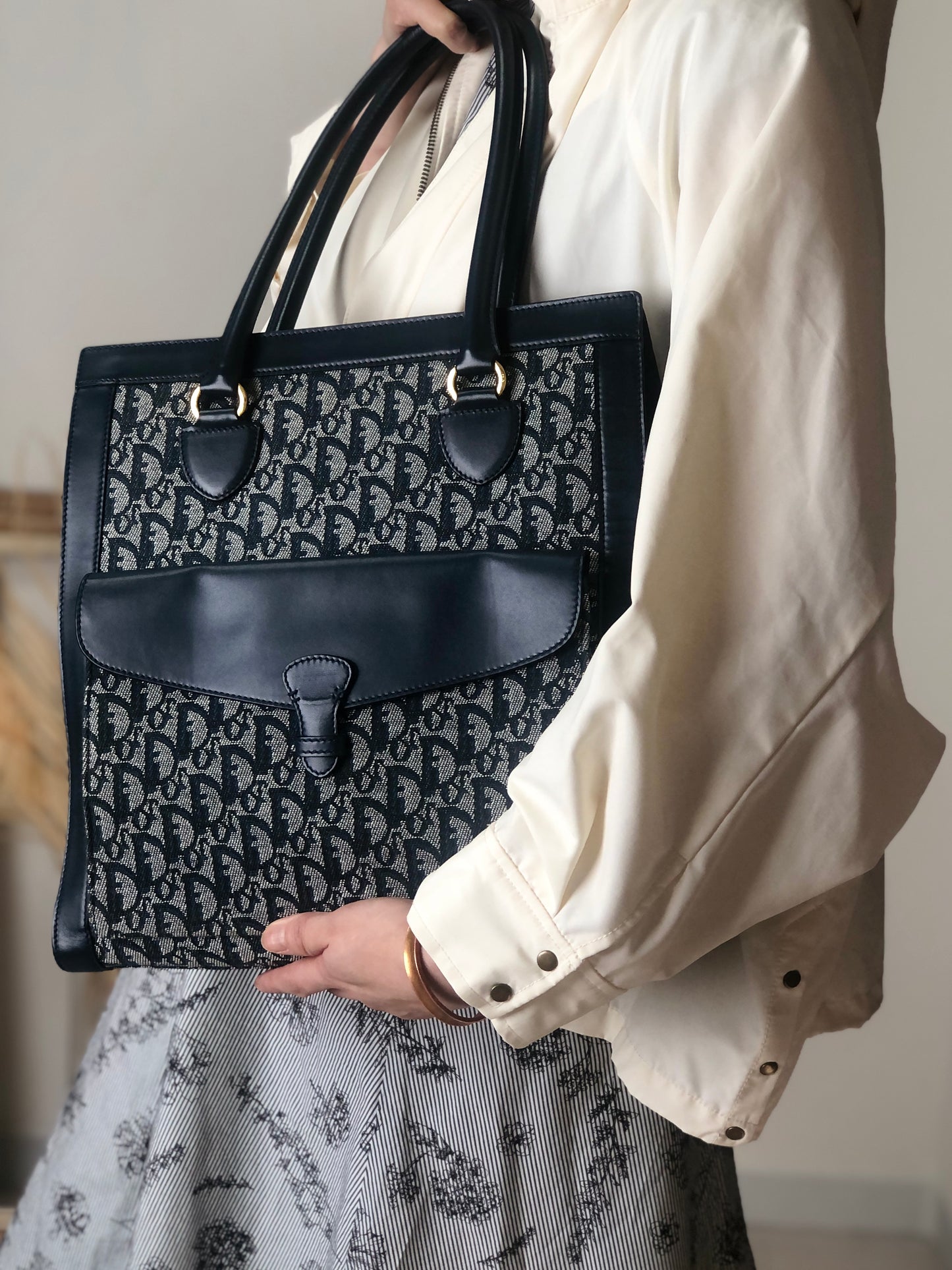 Christian Dior Trotter 前袋肩包托特包海軍藍復古 nak7gb