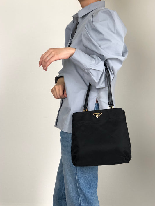 PRADA Tessuto Triangle Logo Totebag Black Vintage i7j56x