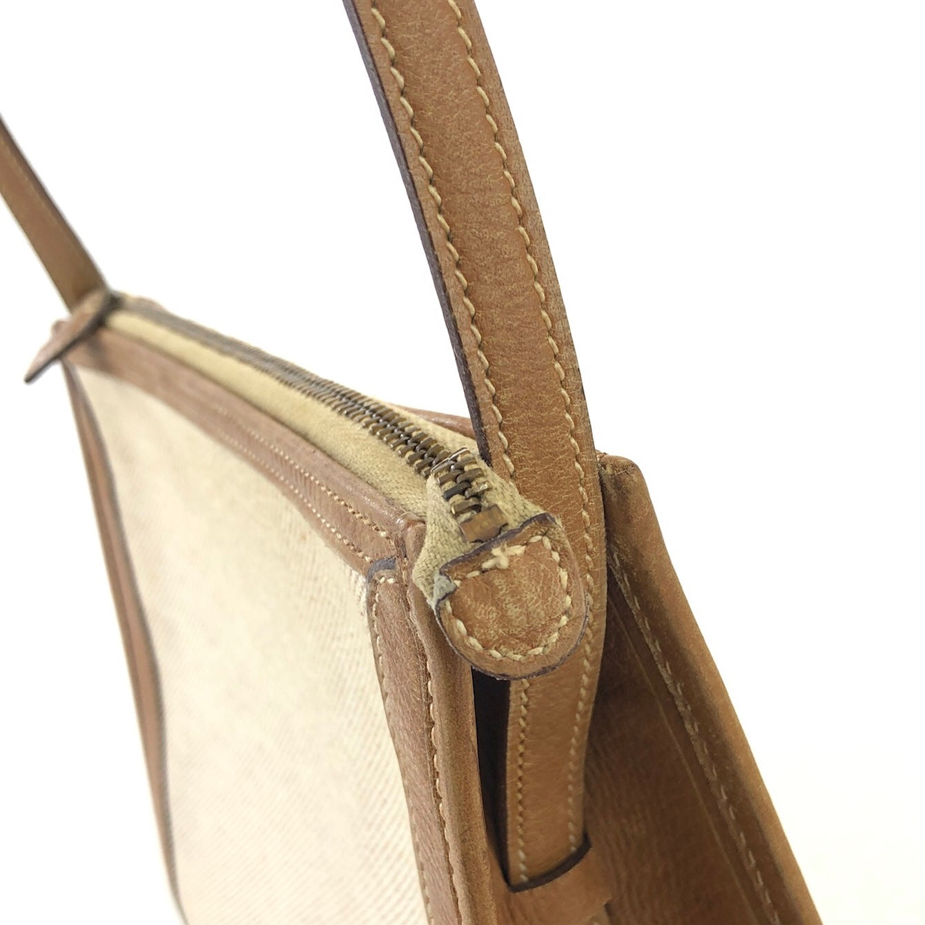 HERMES Canvas Crossbody Shoulder bag Beige Vintage Old nd6t4j