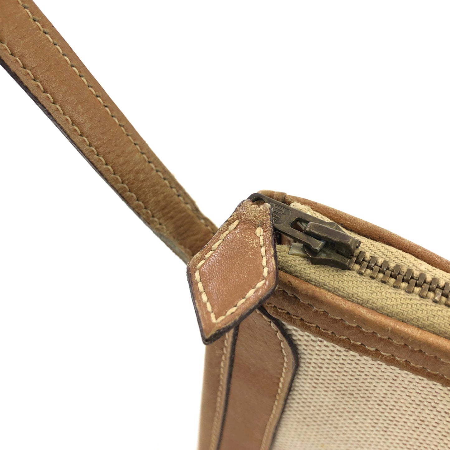 HERMES Canvas Crossbody Shoulder bag Beige Vintage Old nd6t4j