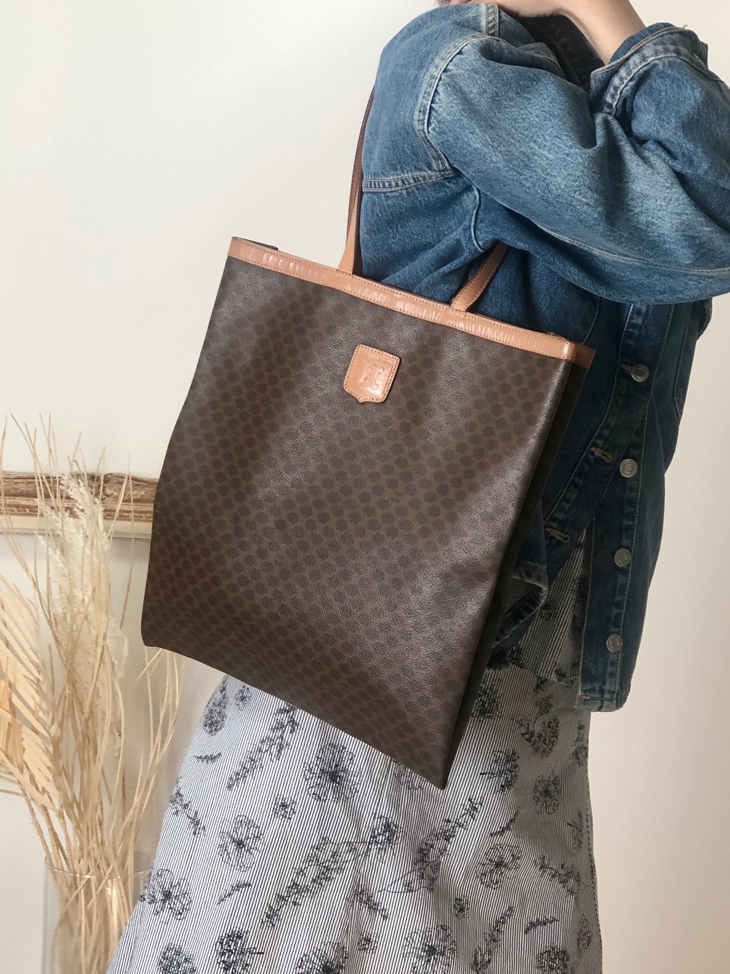 CELINE Macadam Blason Handbag Totebag Brown Vintage fpujkf