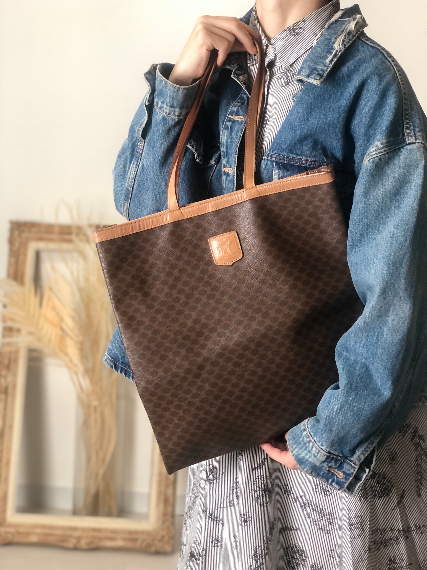 CELINE Macadam Blason Handbag Totebag Brown Vintage fpujkf