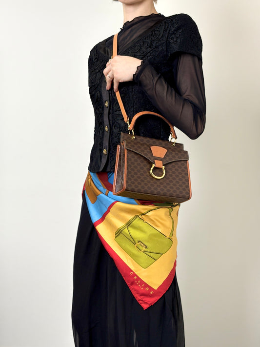 CELINE Macadam Gancini Two-way Handbag Shoulder bag Brown Vintage kgm5ej