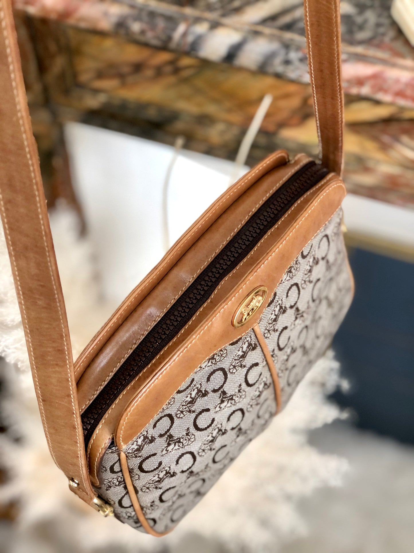 CELINE C Macadam Horse carriage Shoulder bag Brown Vintage Old CELINE 65fhzk