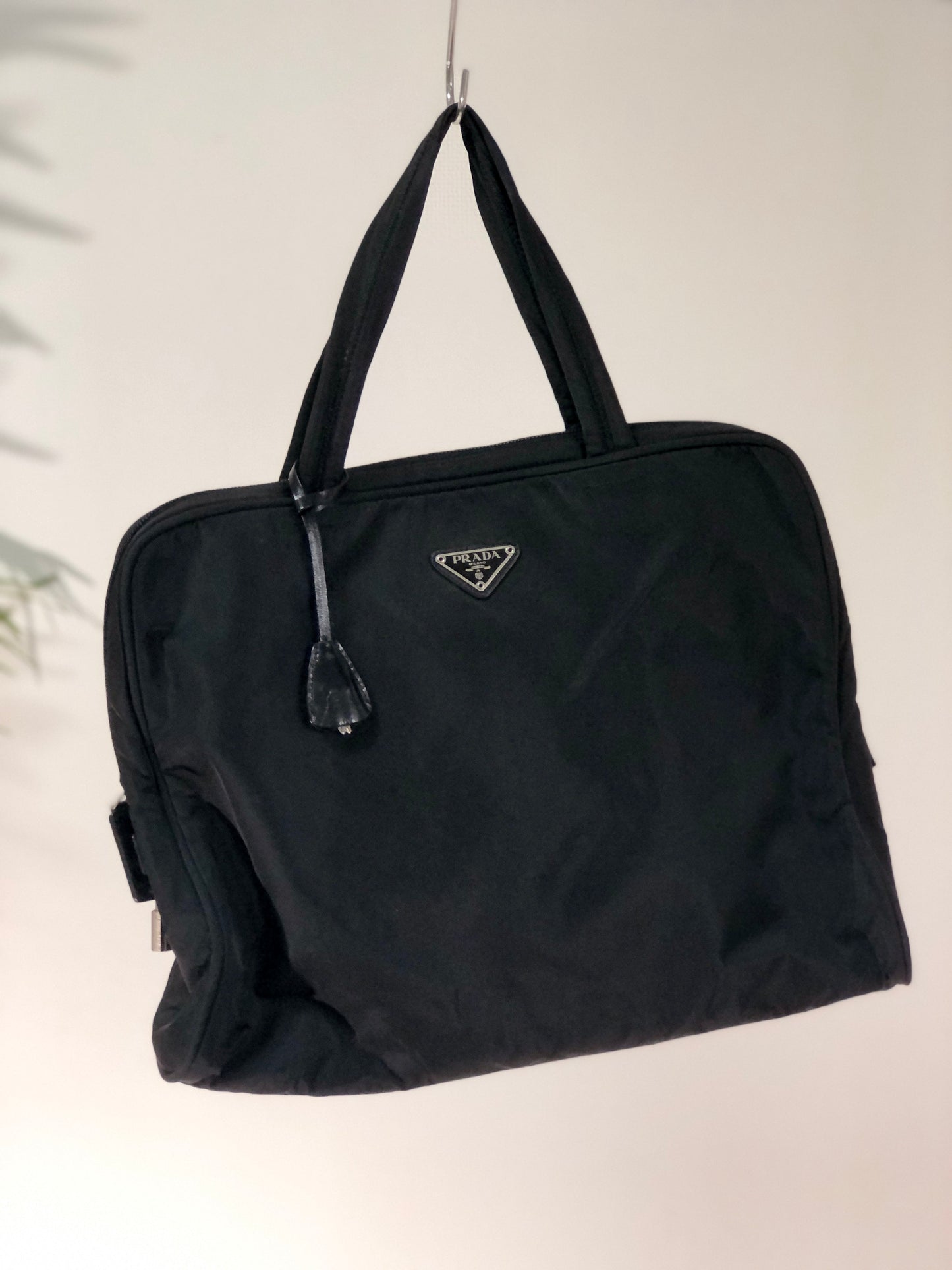 PRADA Triangle logo Nylon Tote bag Black Vintage asuuk8