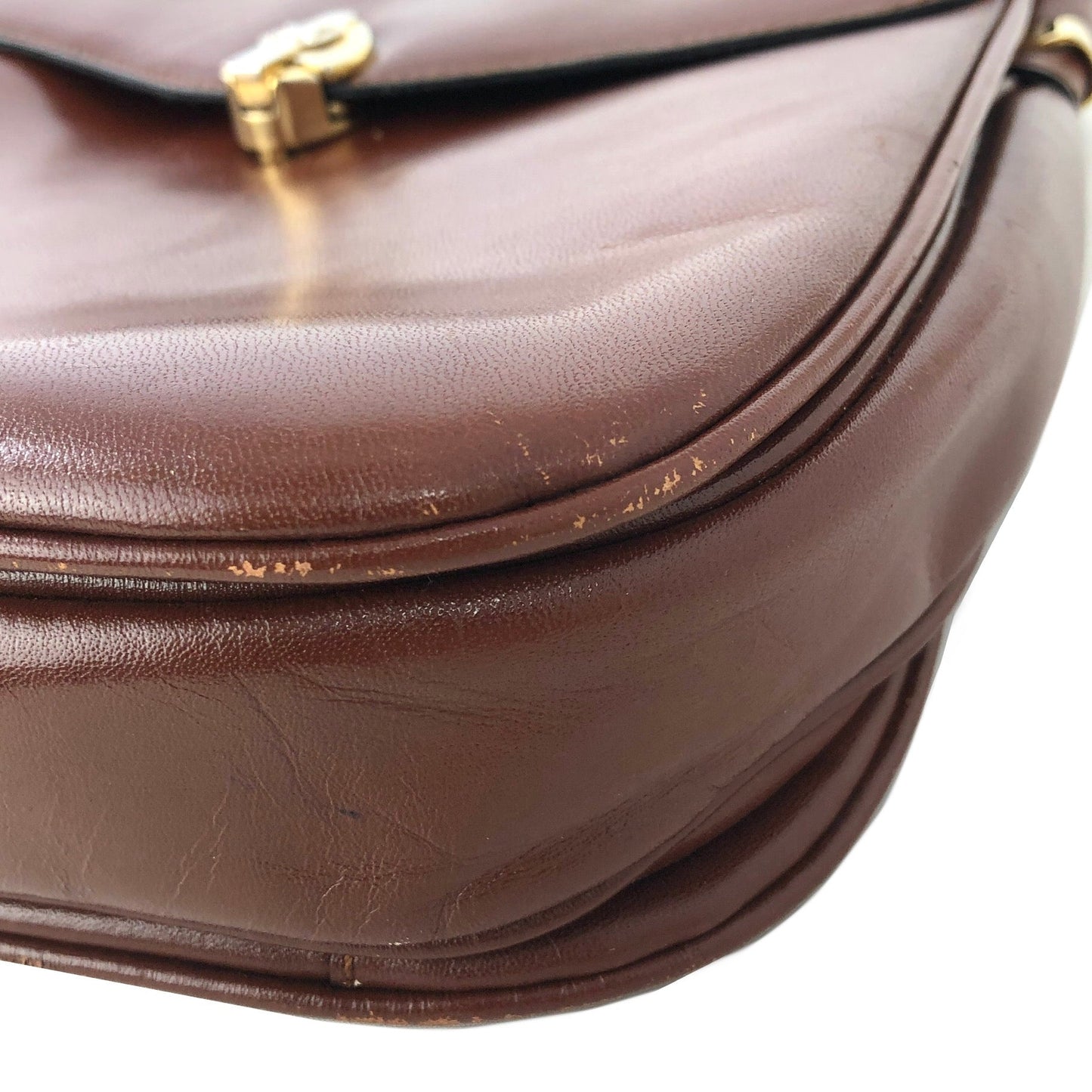 CELINE Blason Metal Fittings Leather Shoulder Bag Brown Vintage Old Celine mi8za6