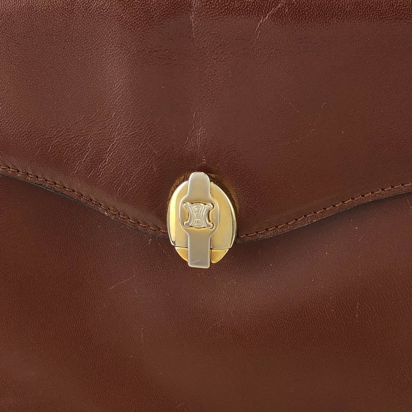 CELINE Blason Metal Fittings Leather Shoulder Bag Brown Vintage Old Celine mi8za6