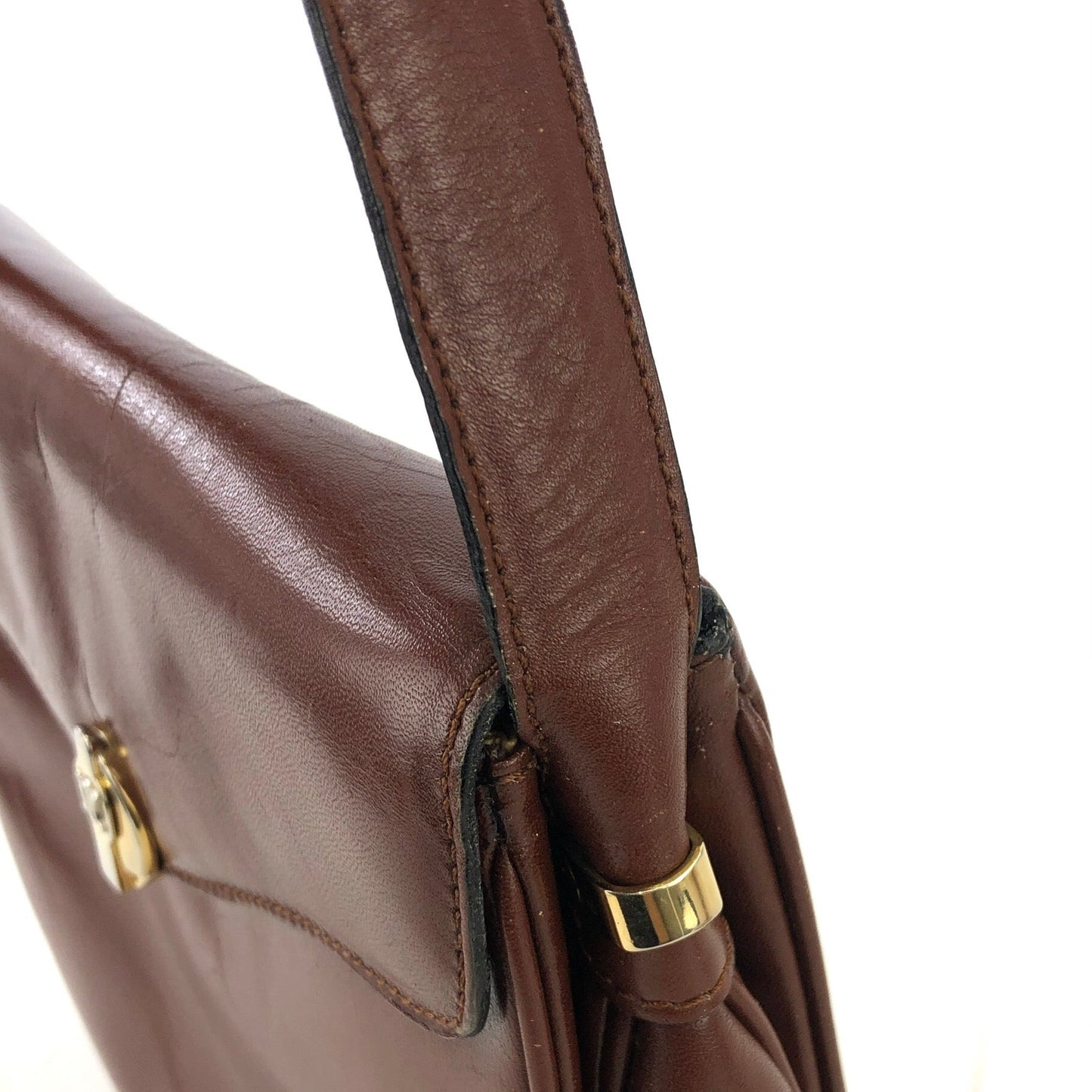CELINE Blason Metal Fittings Leather Shoulder Bag Brown Vintage Old Celine mi8za6