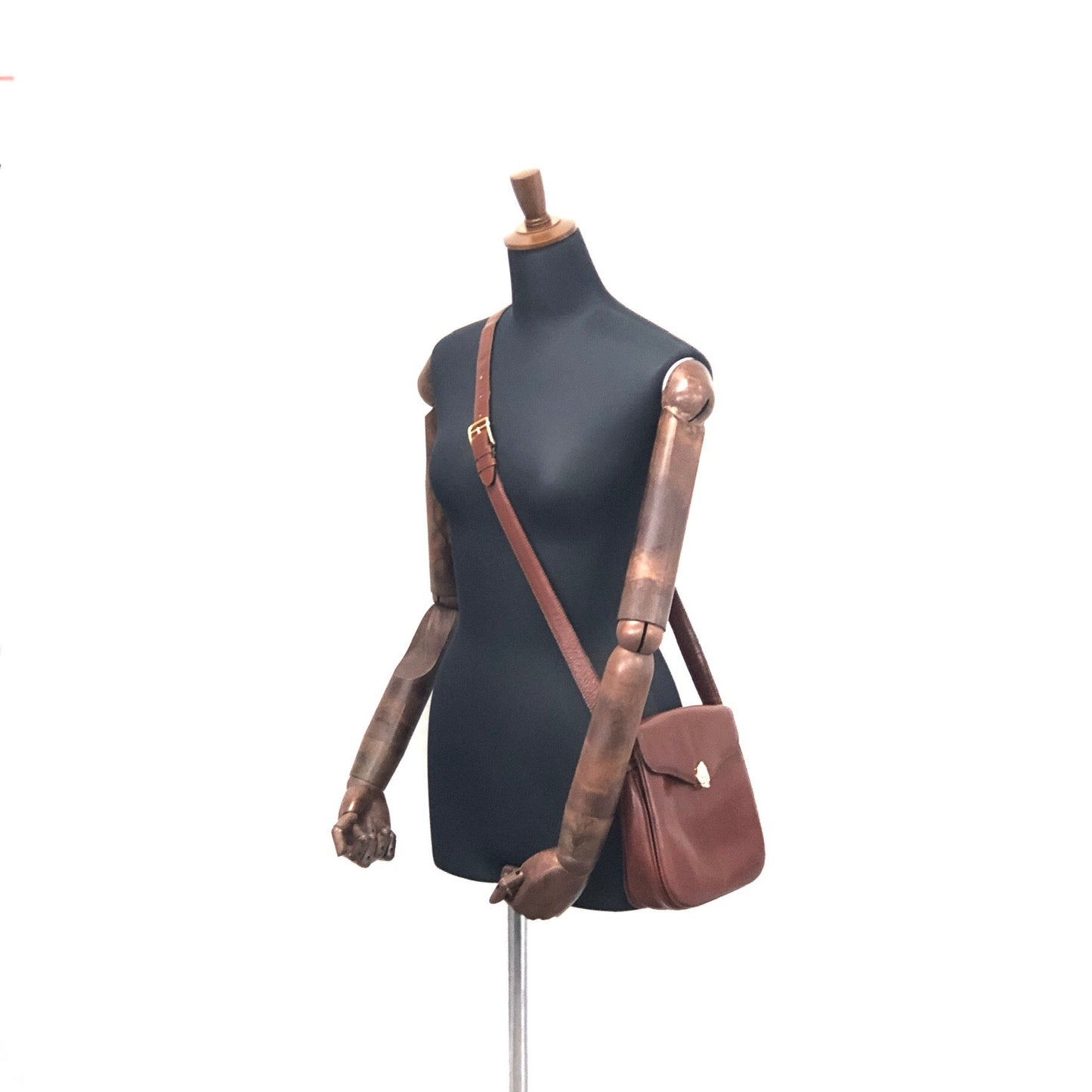 CELINE Blason Metal Fittings Leather Shoulder Bag Brown Vintage Old Celine mi8za6