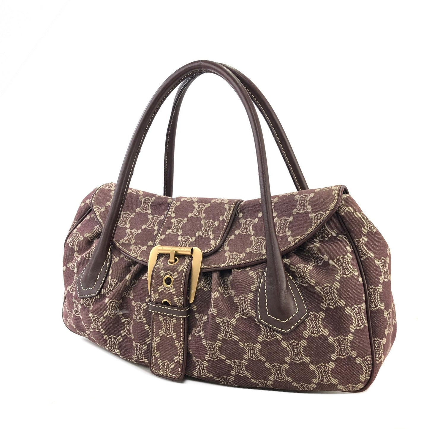 CELINE Paris Macadam Front Buckle Boston bag Purple Vintage Old CELINE r3uwfa