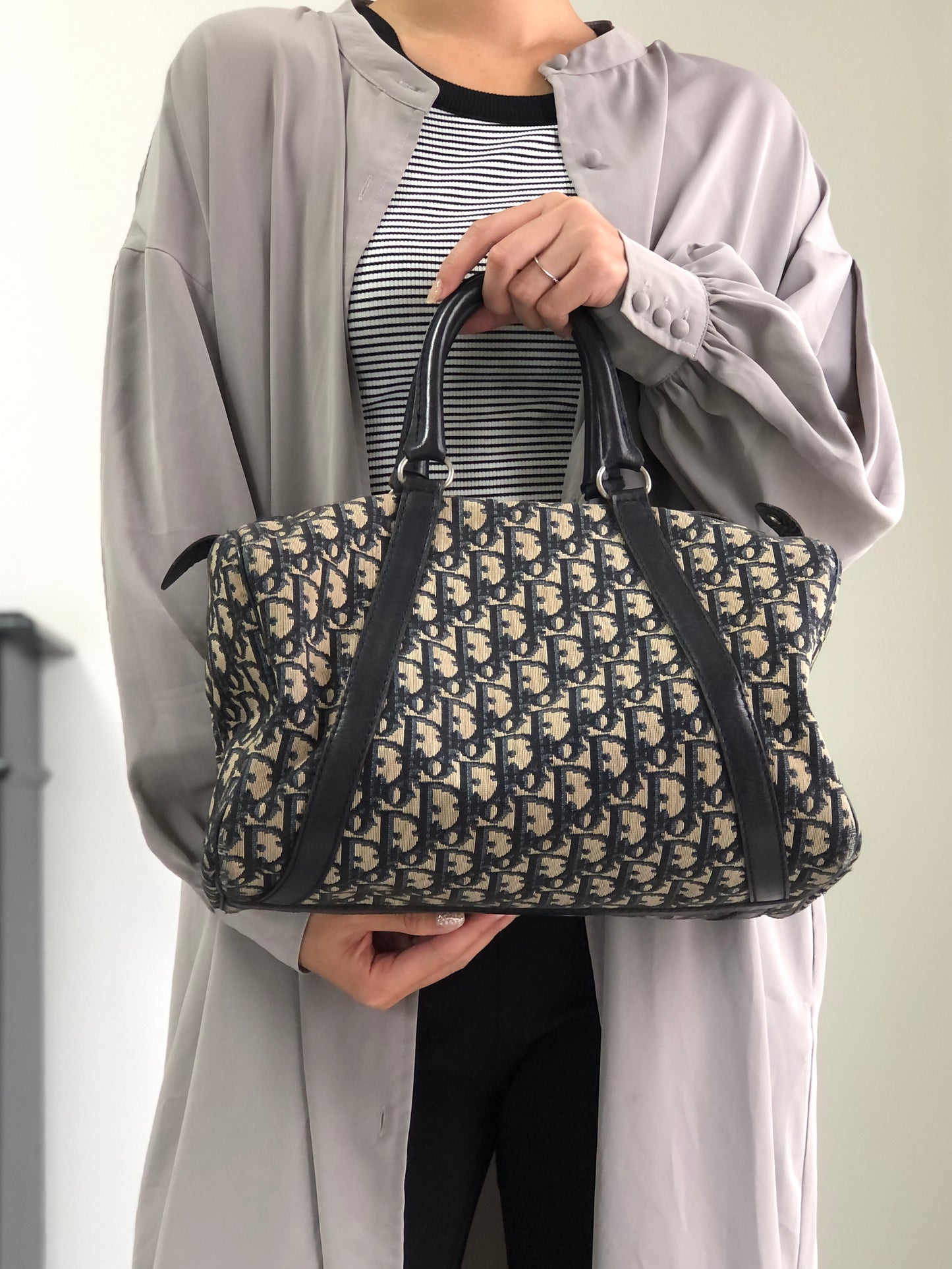 Christian Dior Trotter Small Boston bag Handbag Navy Vintage 6524f6
