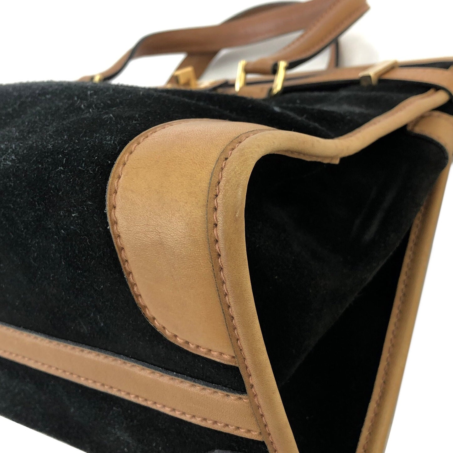 GUCCI Turn Lock Suede Birkin Type Handbag Black Vintage Old cytniv
