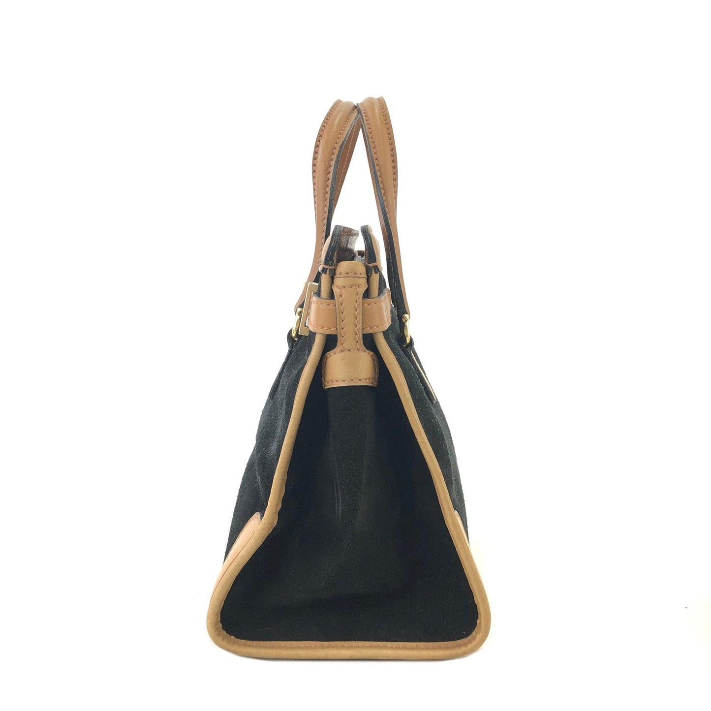 GUCCI Turn Lock Suede Birkin Type Handbag Black Vintage Old cytniv