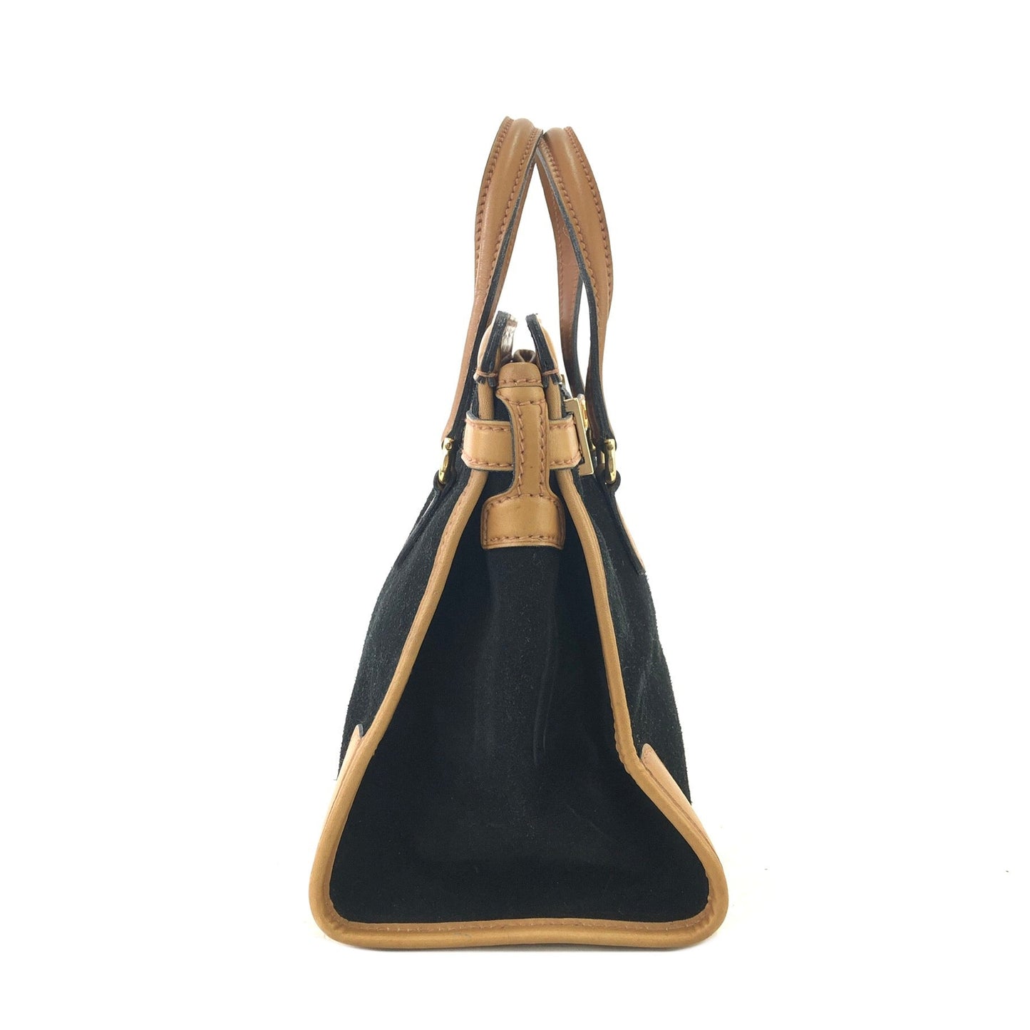 GUCCI Turn Lock Suede Birkin Type Handbag Black Vintage Old cytniv
