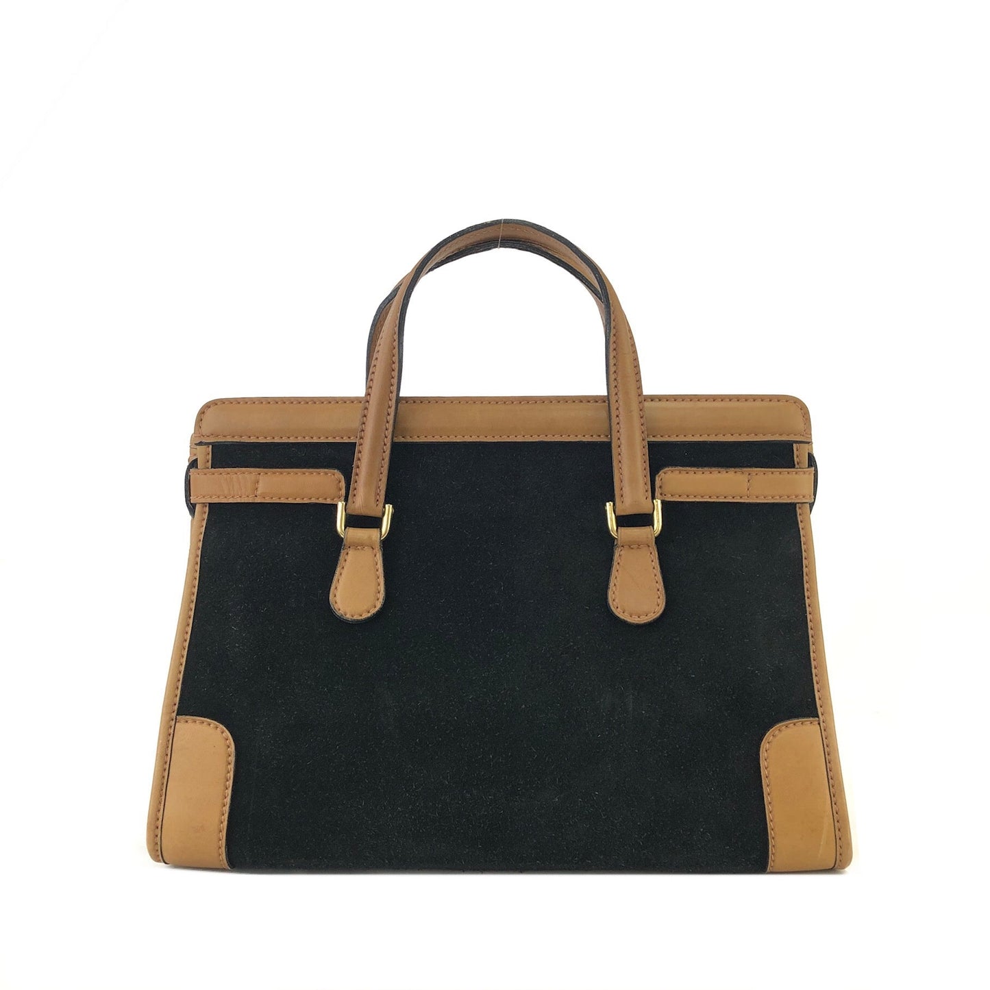 GUCCI Turn Lock Suede Birkin Type Handbag Black Vintage Old cytniv