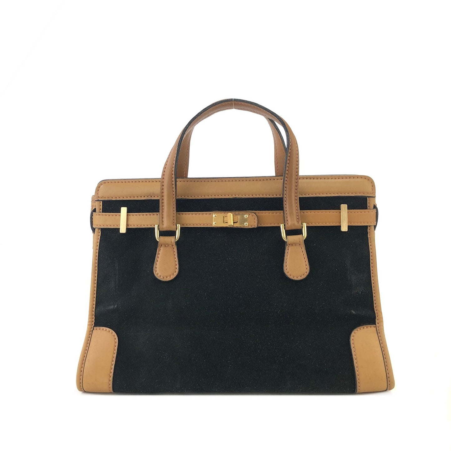 GUCCI Turn Lock Suede Birkin Type Handbag Black Vintage Old cytniv