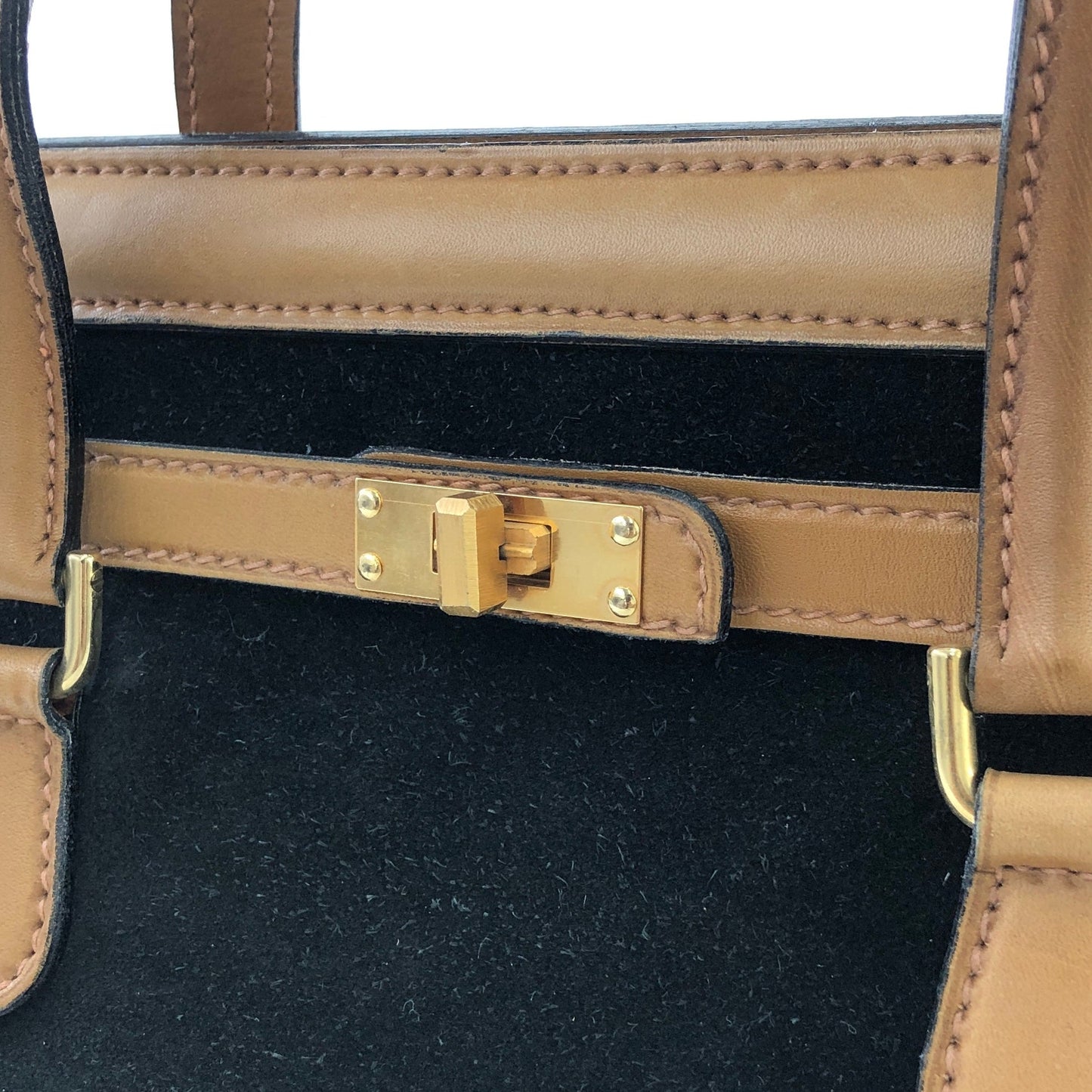 GUCCI Turn Lock Suede Birkin Type Handbag Black Vintage Old cytniv