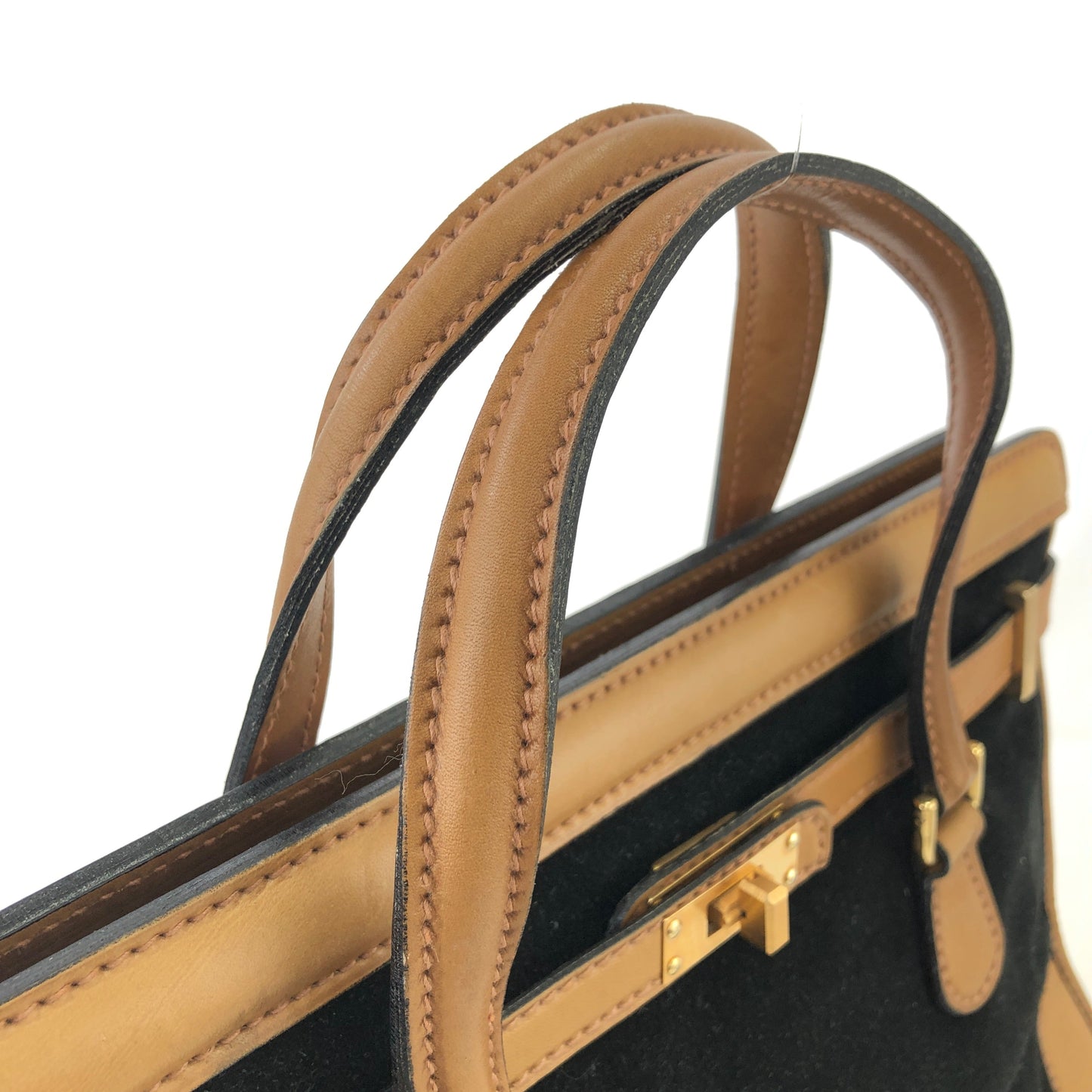 GUCCI Turn Lock Suede Birkin Type Handbag Black Vintage Old cytniv