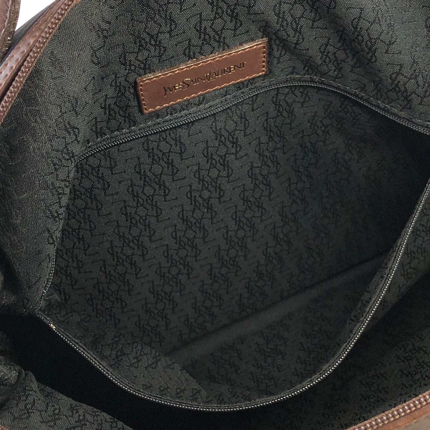 Yves Saint Laurent yEmbossed Nylon x leather 2way bostonba shoulder bag navy x brown vintage old yf3gf4