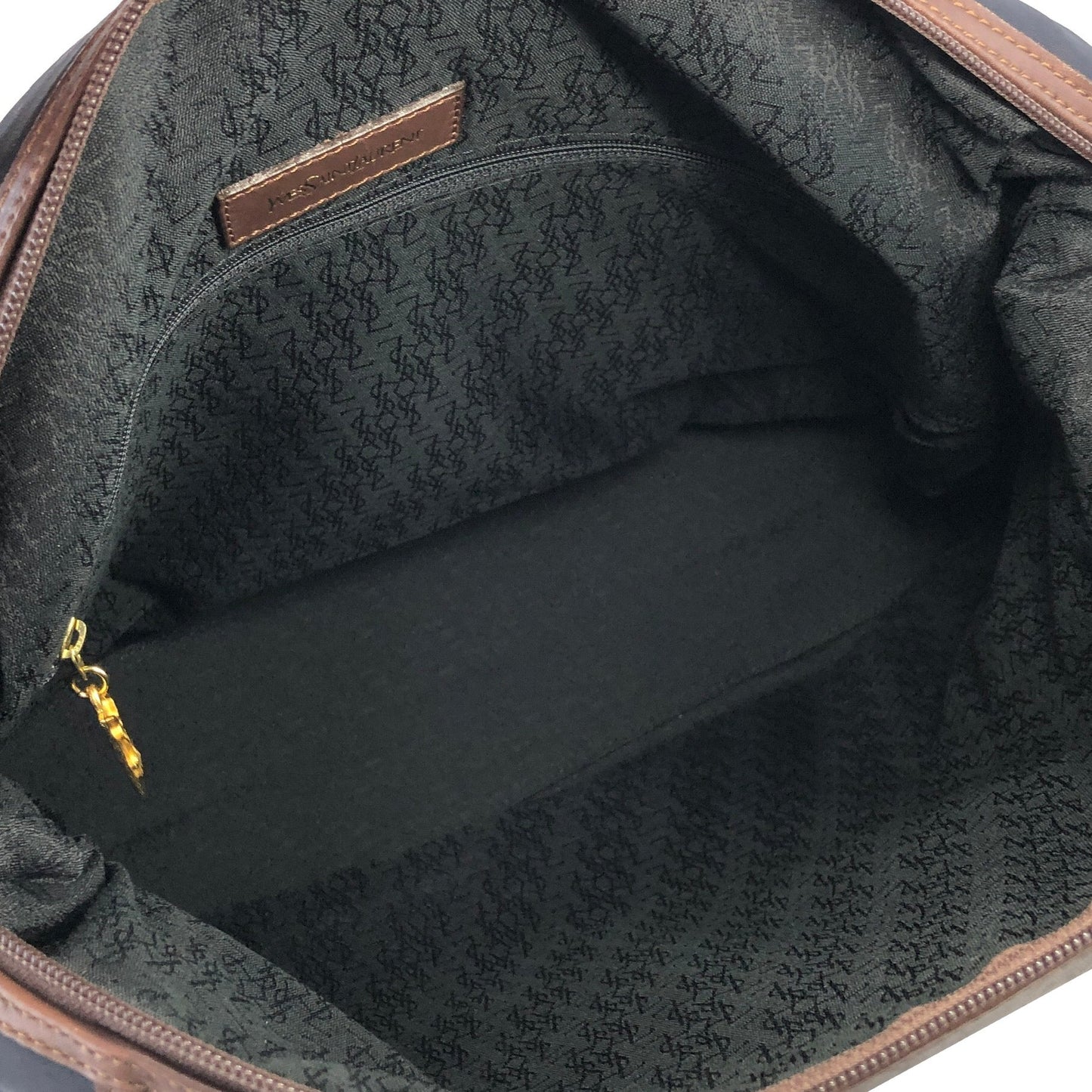 Yves Saint Laurent yEmbossed Nylon x leather 2way bostonba shoulder bag navy x brown vintage old yf3gf4