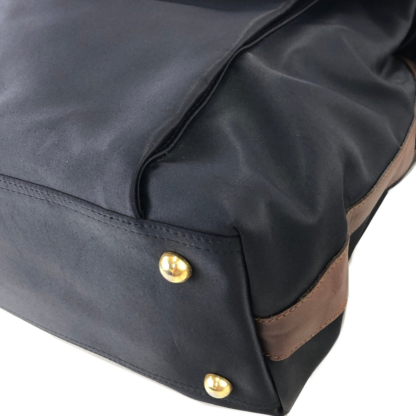 Yves Saint Laurent yEmbossed Nylon x leather 2way bostonba shoulder bag navy x brown vintage old yf3gf4