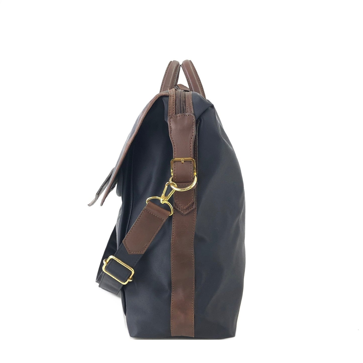 Yves Saint Laurent yEmbossed Nylon x leather 2way bostonba shoulder bag navy x brown vintage old yf3gf4