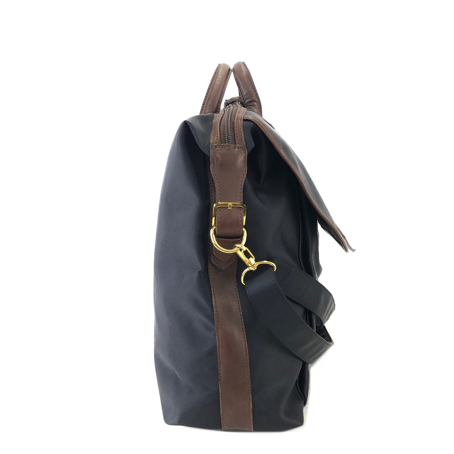Yves Saint Laurent yEmbossed Nylon x leather 2way bostonba shoulder bag navy x brown vintage old yf3gf4