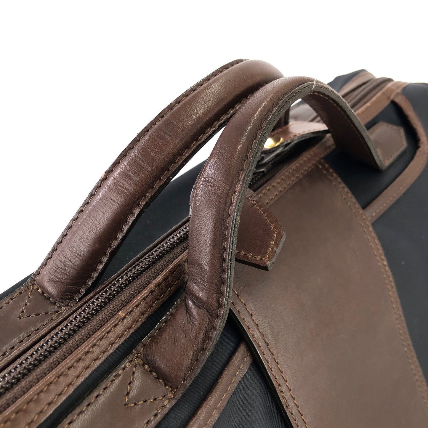 Yves Saint Laurent yEmbossed Nylon x leather 2way bostonba shoulder bag navy x brown vintage old yf3gf4