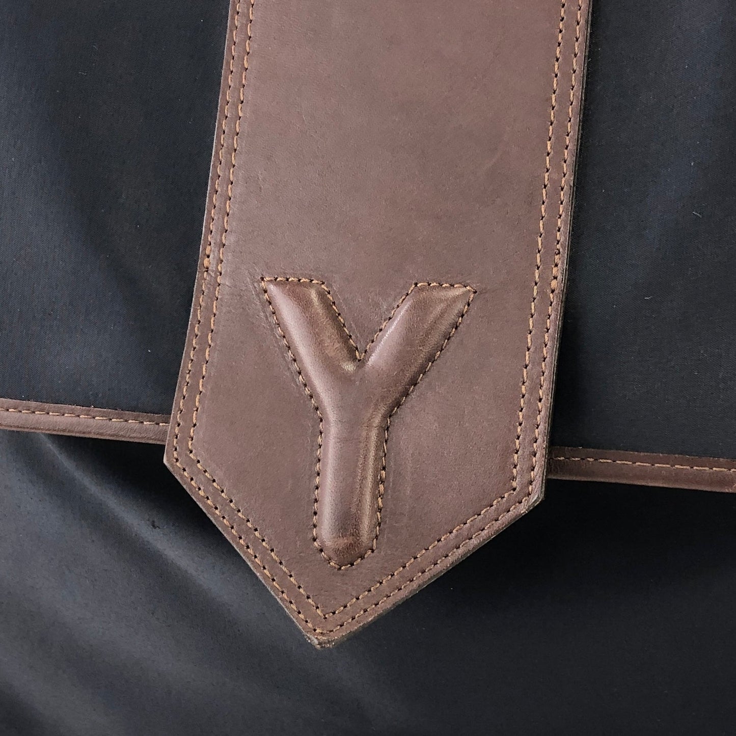Yves Saint Laurent yEmbossed Nylon x leather 2way bostonba shoulder bag navy x brown vintage old yf3gf4
