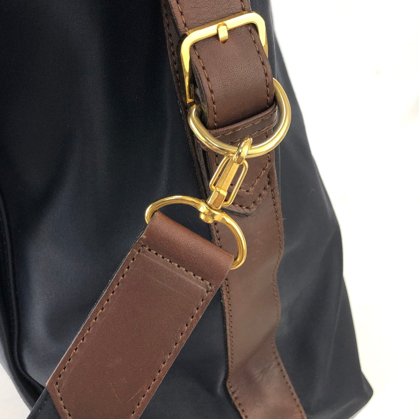 Yves Saint Laurent yEmbossed Nylon x leather 2way bostonba shoulder bag navy x brown vintage old yf3gf4