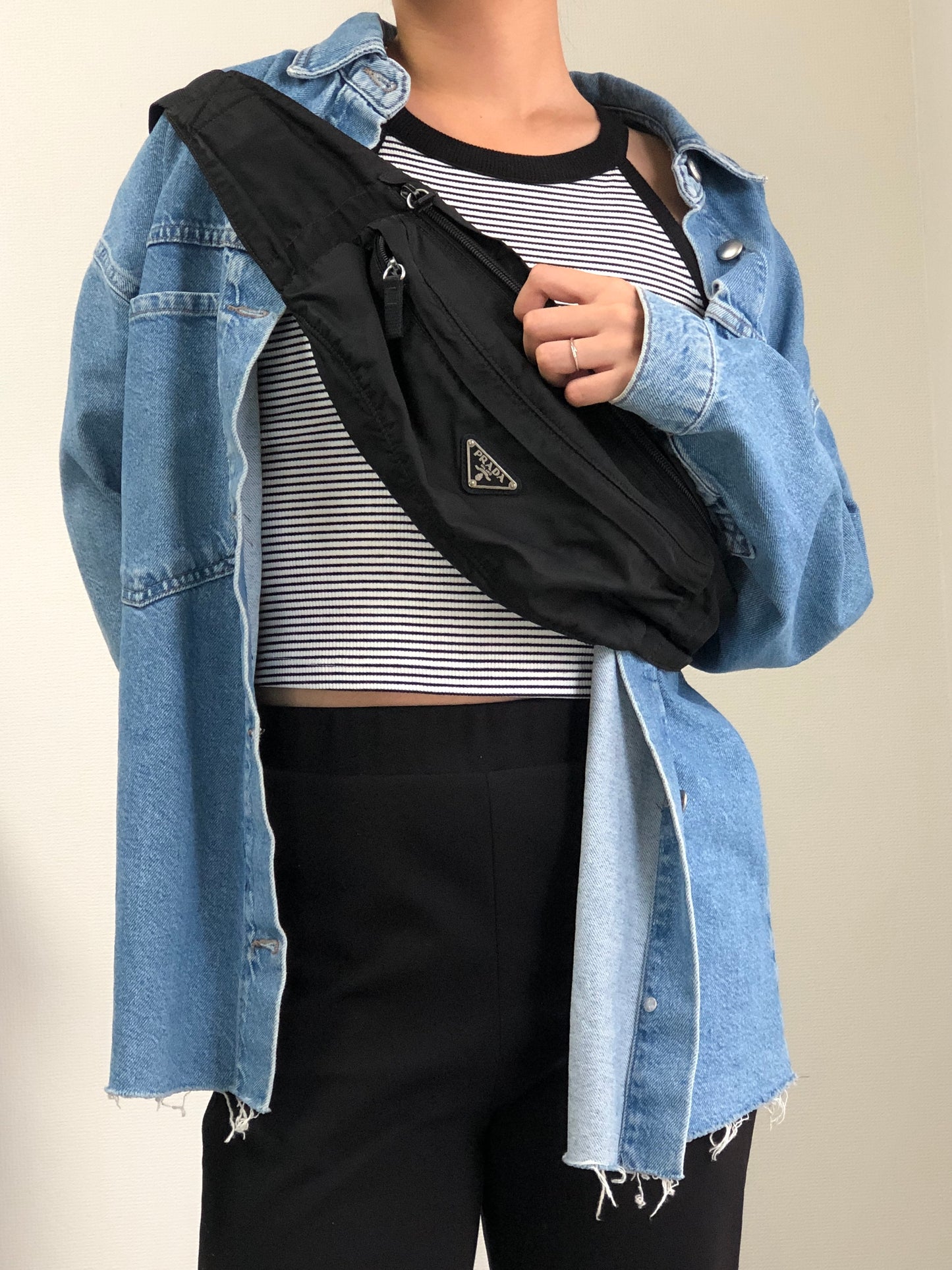 PRADA Tessuto Triangle Logo Sling bag Black Vintage fa4d62