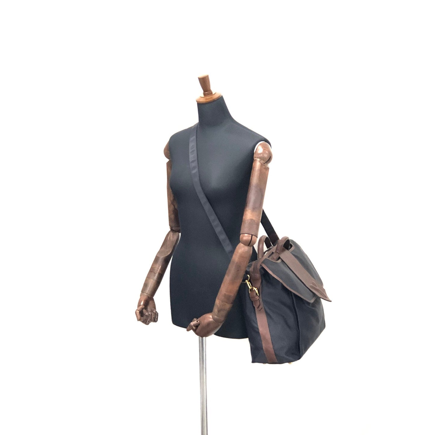 Yves Saint Laurent yEmbossed Nylon x leather 2way bostonba shoulder bag navy x brown vintage old yf3gf4