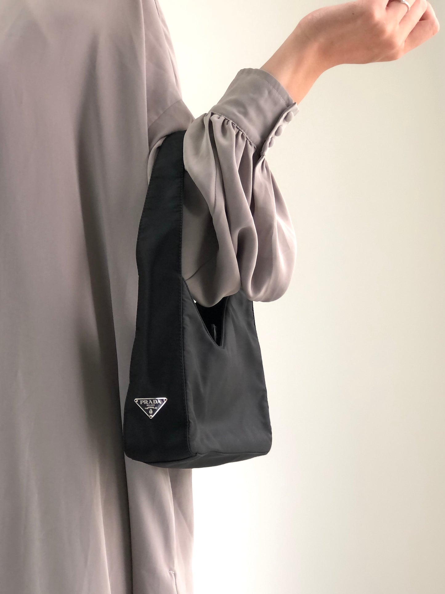 PRADA Tessuto Triangle Logo Small Handbag Black Vintage 5aczat