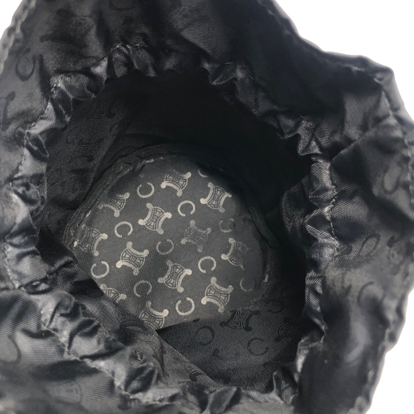 CELINE Triomphe Bijou Nylon Drawstring Mini Bag Handbag Black Vintage Old Celine eerin5