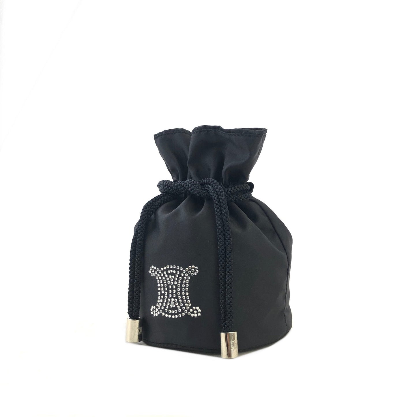 CELINE Triomphe Bijou Nylon Drawstring Mini Bag Handbag Black Vintage Old Celine eerin5