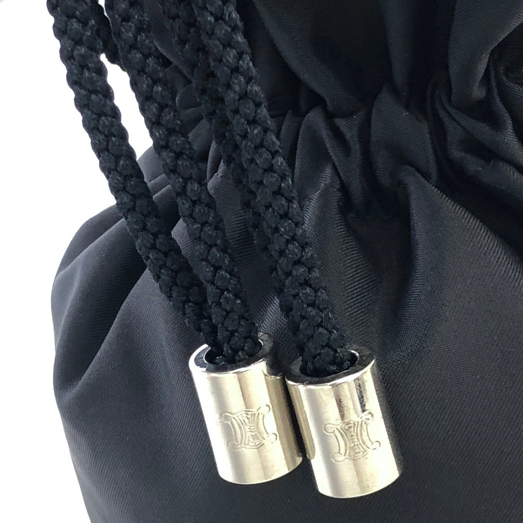 CELINE Triomphe Bijou Nylon Drawstring Mini Bag Handbag Black Vintage Old Celine eerin5