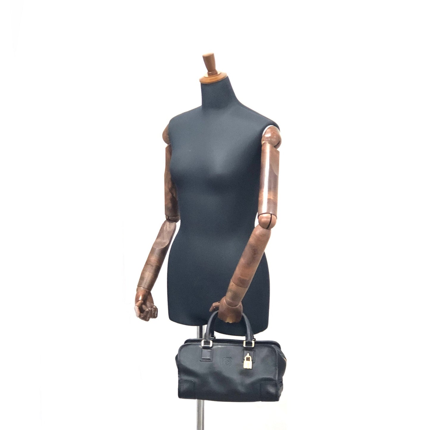 LOEWE Amazona 28 Anagram Leather Bostonbag Handbag Black Vintage f3cwxt