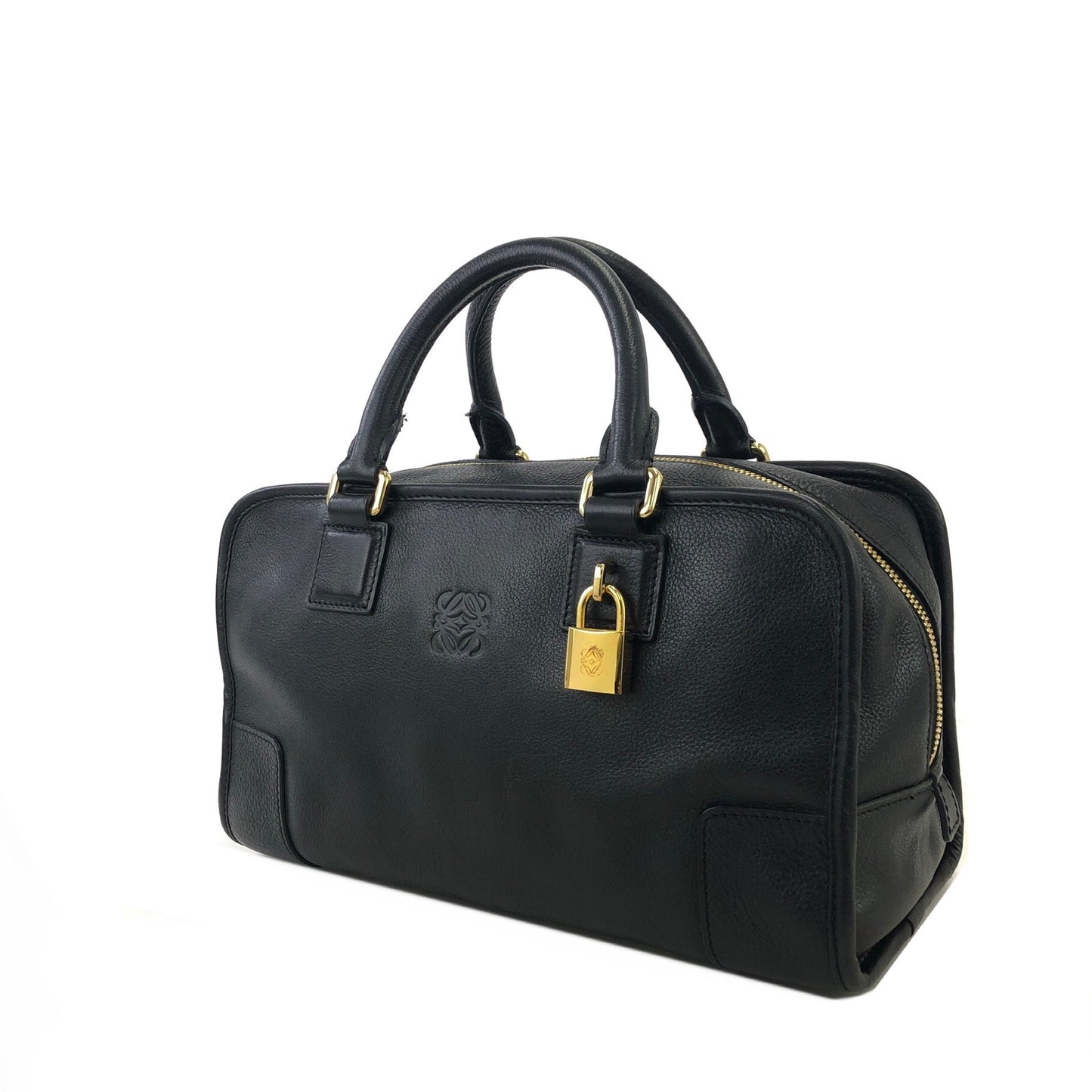LOEWE Amazona 28 Anagram Leather Bostonbag Handbag Black Vintage f3cwxt