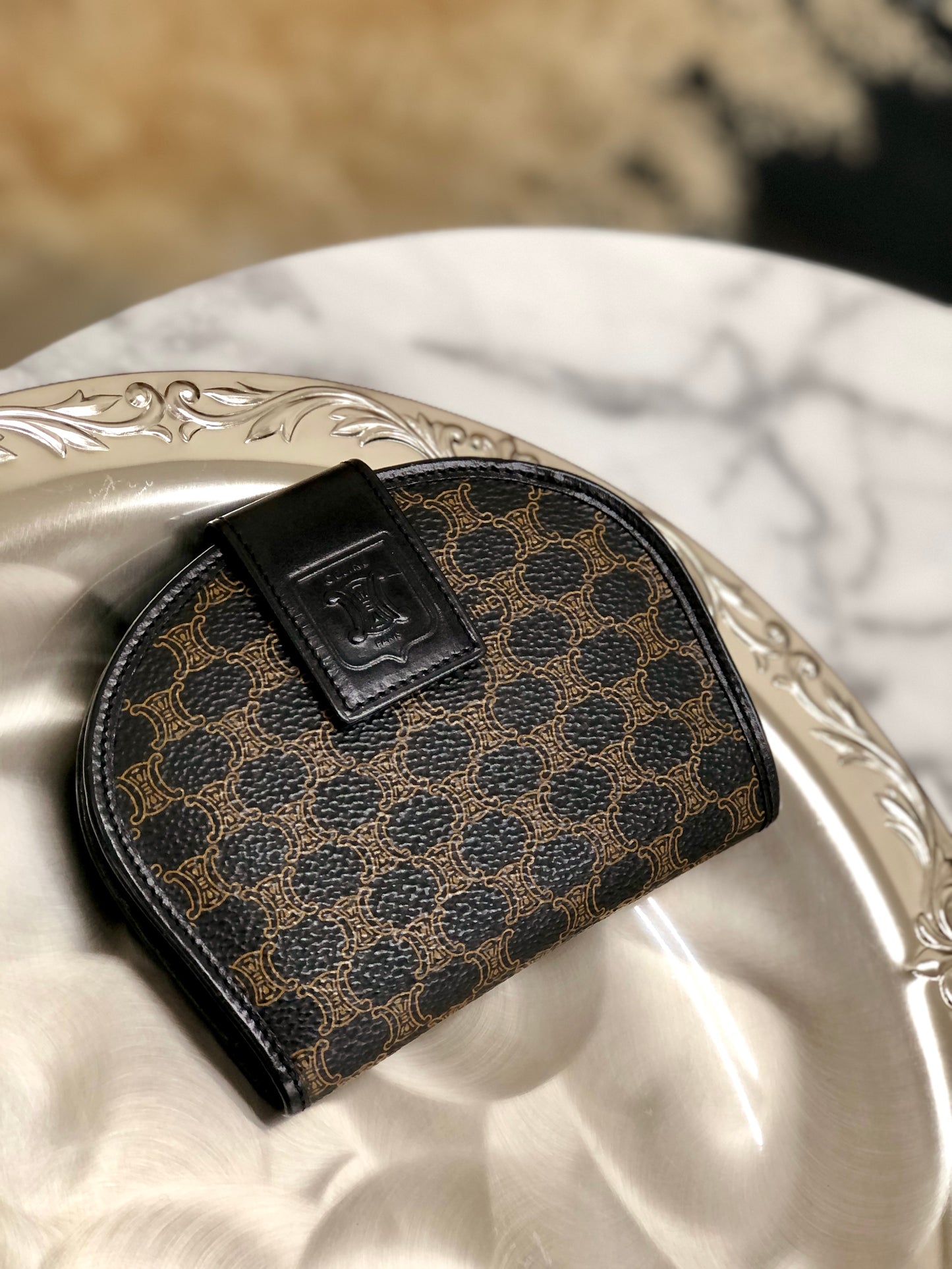 CELINE Macadam Compact Wallet Black Accessory Vintage Old celine 6kdjtv