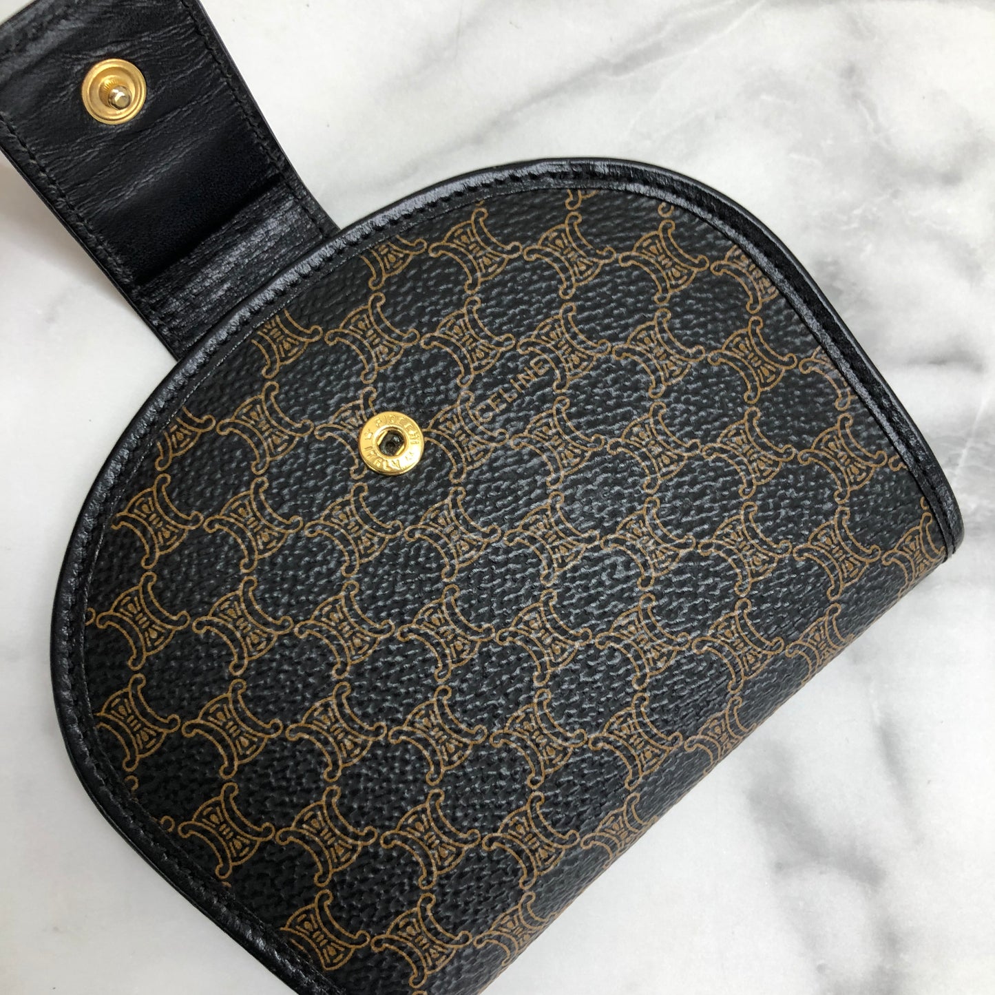 CELINE Macadam Compact Wallet Black Accessory Vintage Old celine 6kdjtv