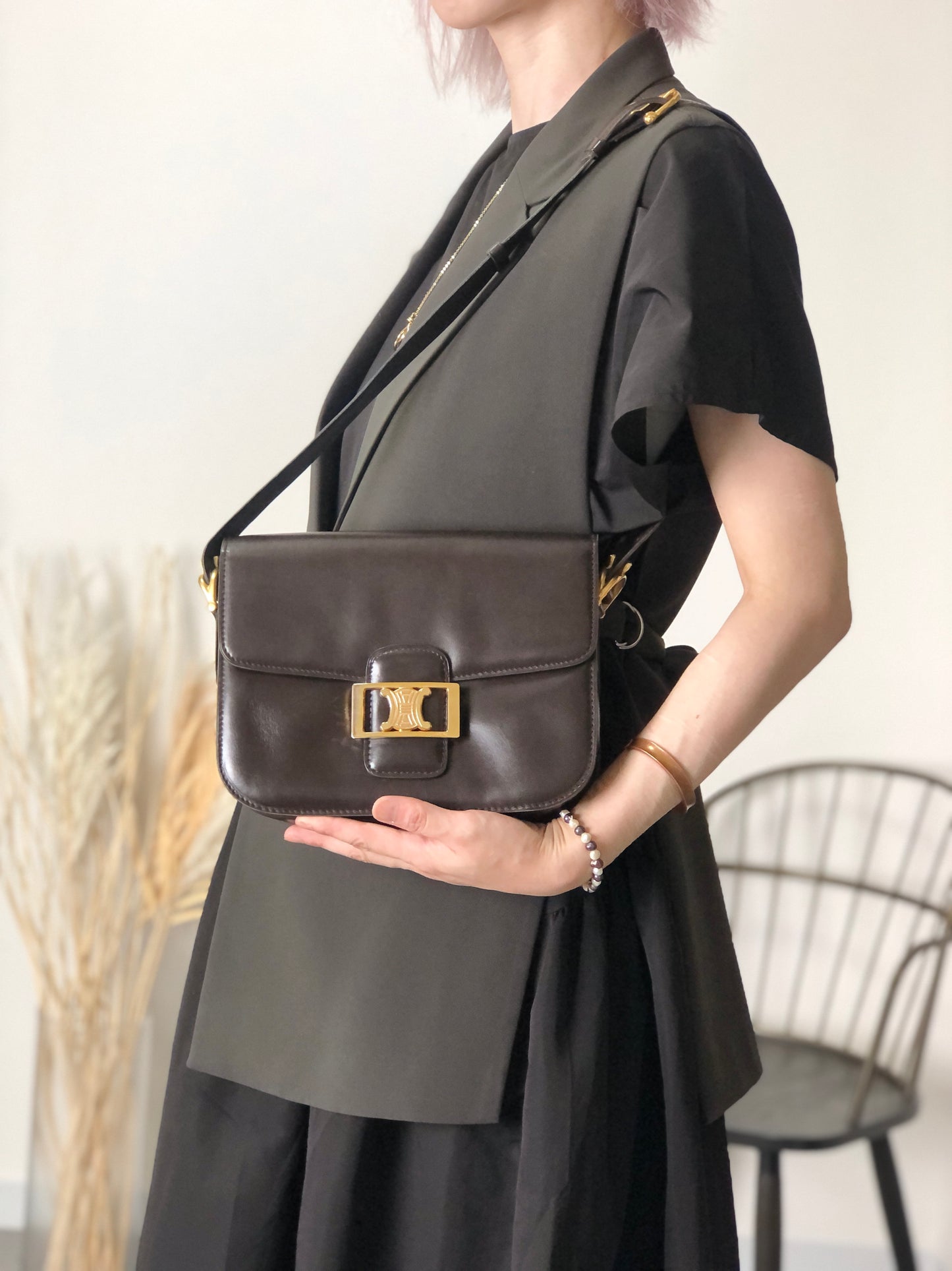 CELINE Triomphe Shoulder bag Brown Vintage xeaff4