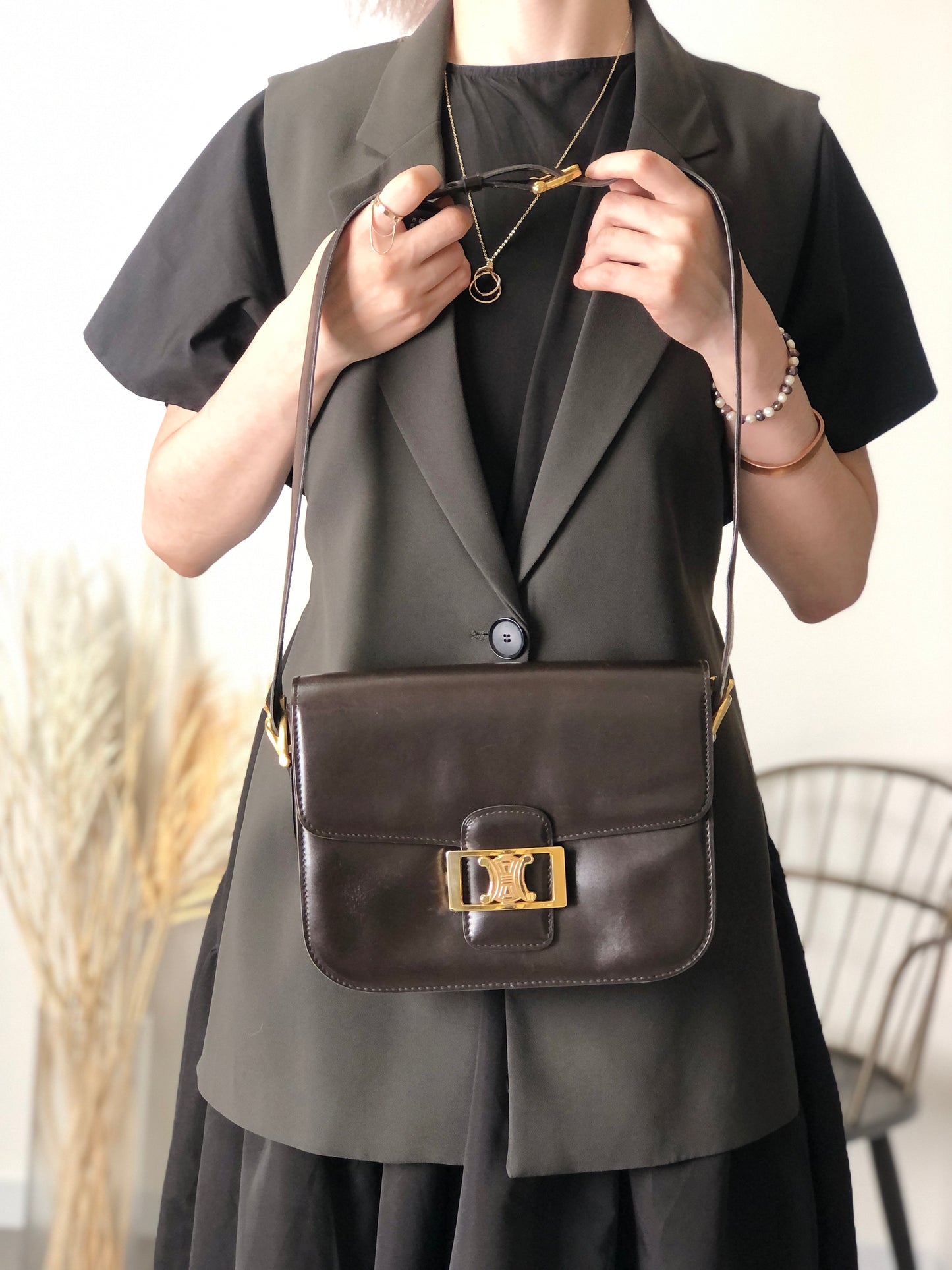 CELINE Triomphe Shoulder bag Brown Vintage xeaff4
