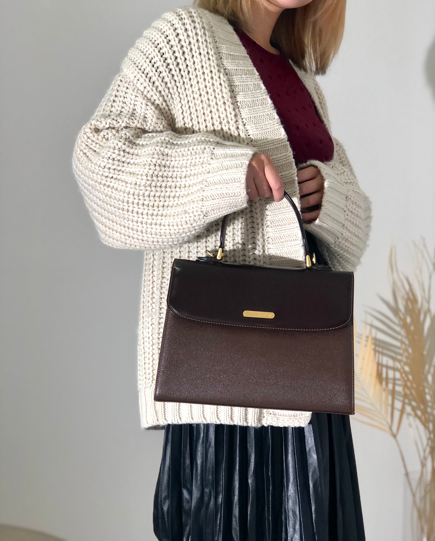 Burberry 標誌圖案皮革兩用手提包單肩包棕色復古 rbsmr2